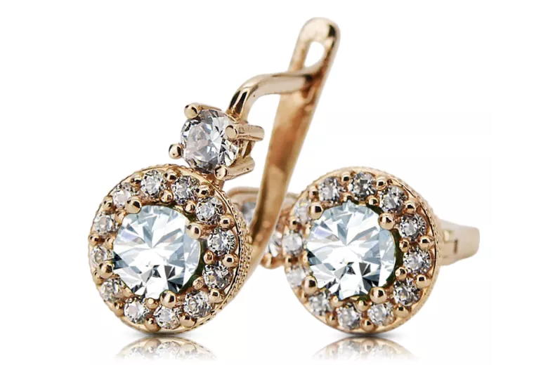 Vintage craft Earrings Zircon 14K Rose gold cec003r